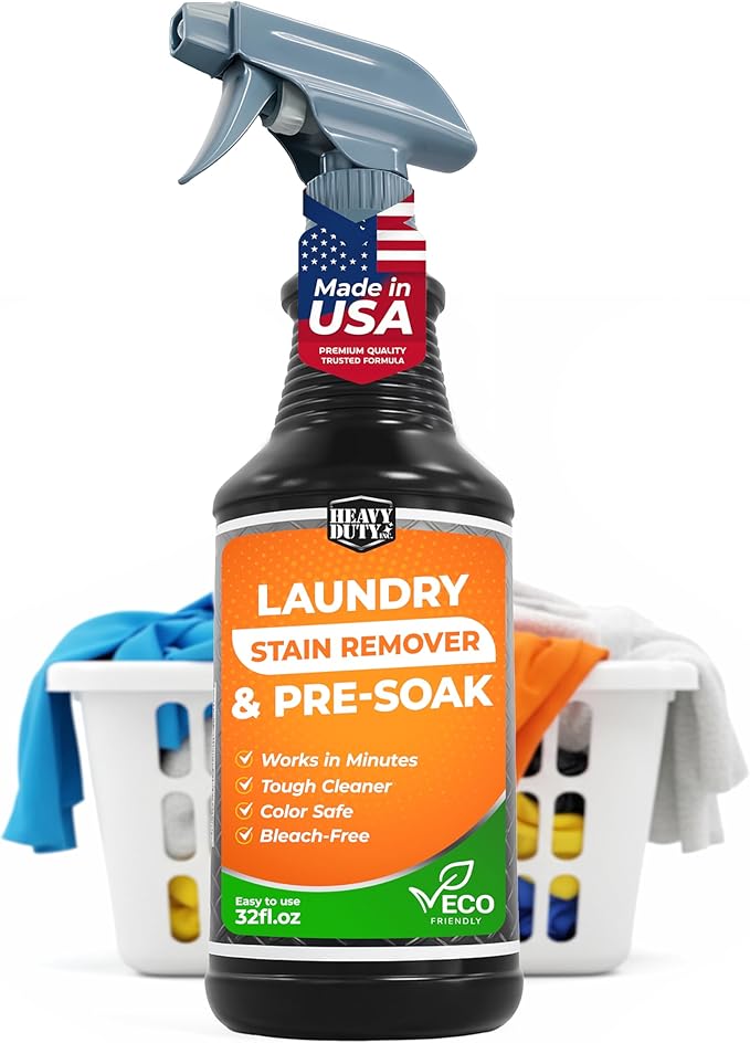 Heavy Duty Laundry Stain Remover & Pre-Soak Spray - 32 fl oz - Industrial Strength Fabric Spot Cleaner - Removes Oil, Blood, Urine, Pet, Grass, Sweat - Pre-Wash Treatment - Color Safe, Non-Bleach