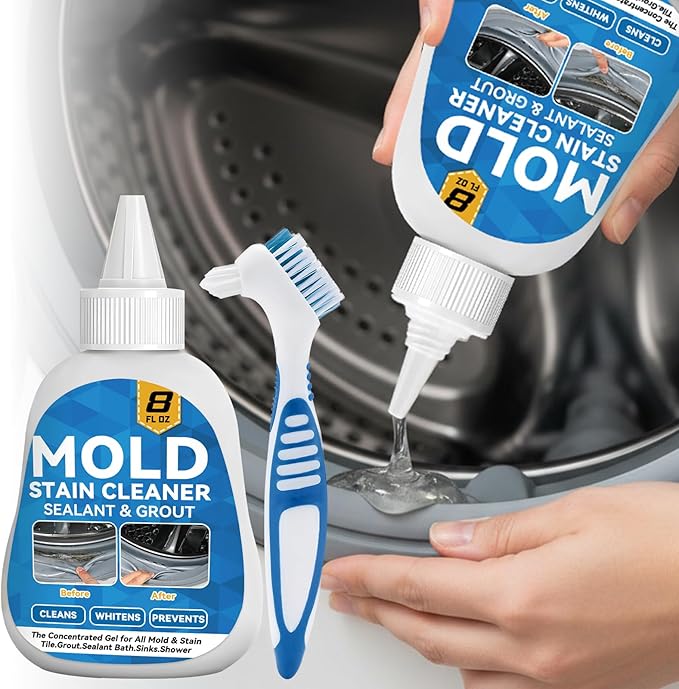 Mold Stain Cleaner, 8 Floz Washing Machine Cleaner Gel with Brush, Household All-Purpose Cleaner Highly Effective in Penetrating for Grout, Fridge, Bathroom, Shower (8, Fluid Ounces) (8 Fl Oz)