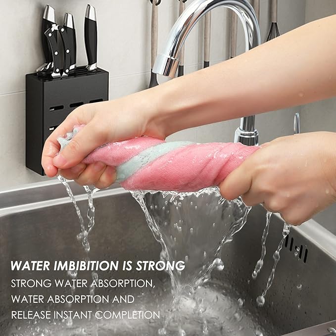 22 Pack Kitchen Dish Cloths, Reusable Dish Towels, Nonstick Oil Washable Fast Drying, Super Absorbent Coral Velvet Cleaning Cloths for Cleaning Tableware, Kitchen, Bathroom (Pink-green-10" x 6")
