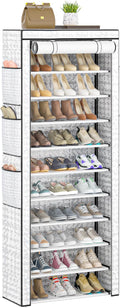 OYREL Shoes Rack 10 Tier Tall Shoe Rack with Storage Pockets, Fabric Covered Shoe Racks,Metal Shoes Rack Organizer for Closets,Bedroom, Garage