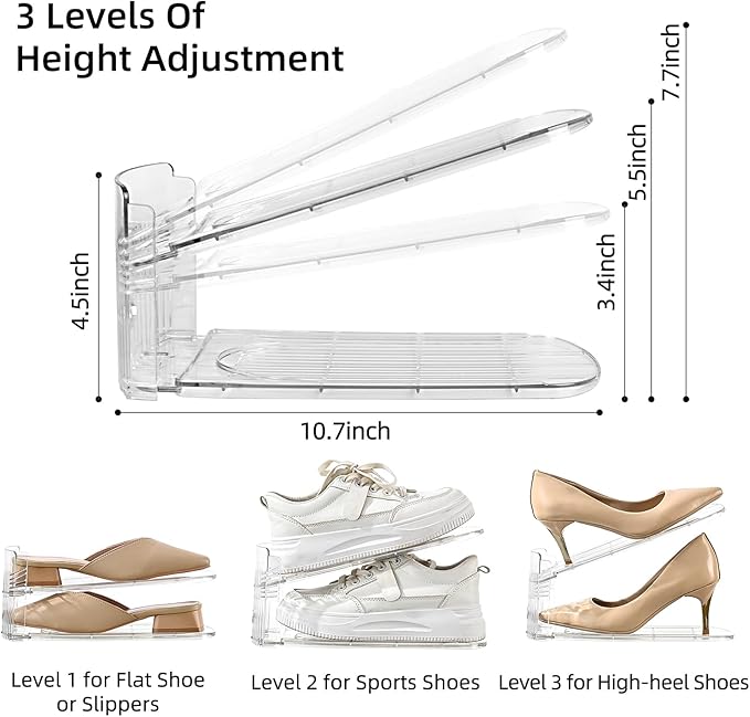 Shoe Stacker Shoe Rack Organizer for Closet Space Saver Storage Shoe Holder Organization (Transparent, 6 pack)