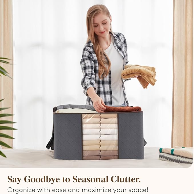 Lifewit 27 Pack 90L Clothes Storage Bins with Lids, Foldable Blanket Storage Bags with Zippers, Clear Window and Reinforced Handles, Closet and Organization for Clothing, Sweater, Comforter, Bedding