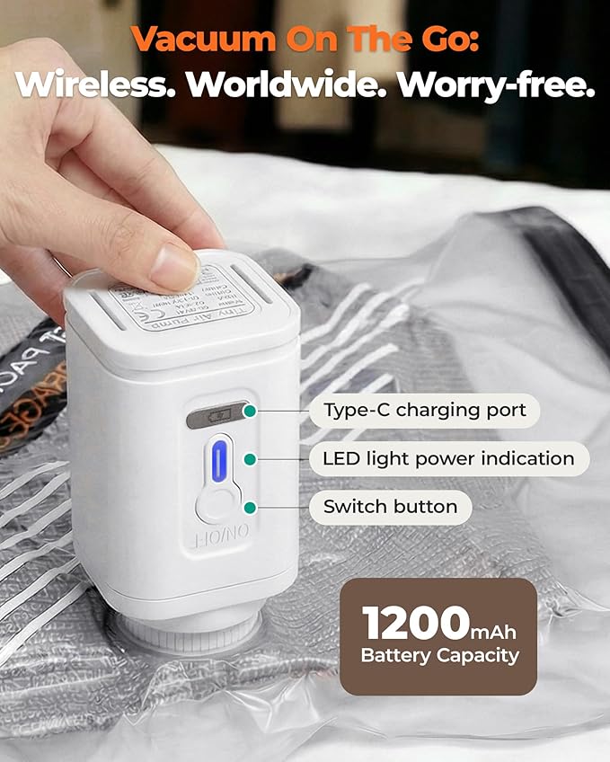 BAGSMART Rechargeable Wireless Pump Travel Storage Bags Set, Portable Space Saver Bags for Travel & Home, Vacuum Compression Seal Bag for Clothing- 21 combo bags