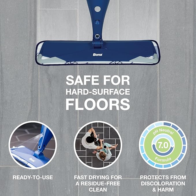 Bona Multi-Surface Hard Floor Cleaner Spray Mop Cartridge - 34 fl oz - Unscented - Refillable - Residue-Free Floor Cleaning Solution for Bona Spray Mops - Stone, Tile, Laminate, and Vinyl Floors