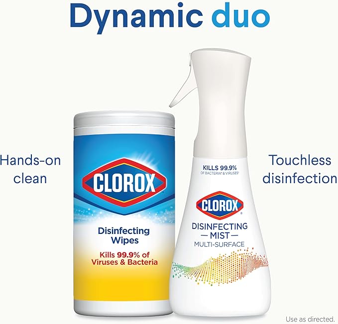 Clorox Disinfecting Mist, Eucalyptus Peppermint, Household Essentials, 1 Spray and 1 Refill, 16 oz Each