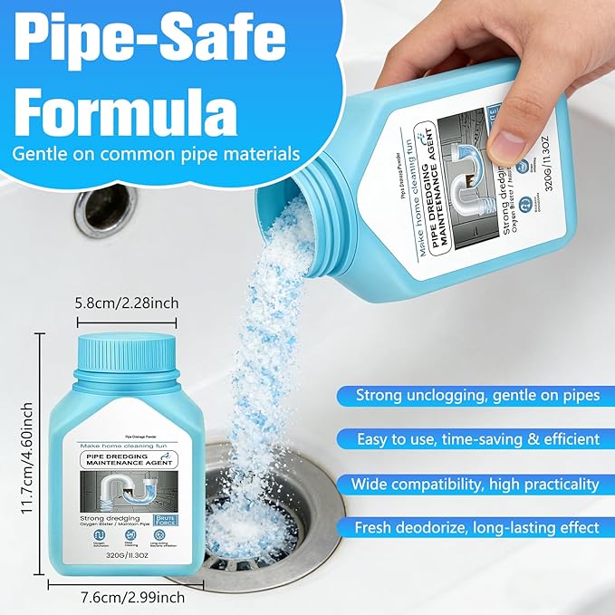 Drain Clog Remover Powerful Unclogging Sink Hair Cleaner for Kitchen, Shower Pipes and Drains, Toilet Unclogger Heavy Duty Bathroom Pipeline Dredge for Kitchen and Pipes Cleaning Tool（320g/11.3oz）