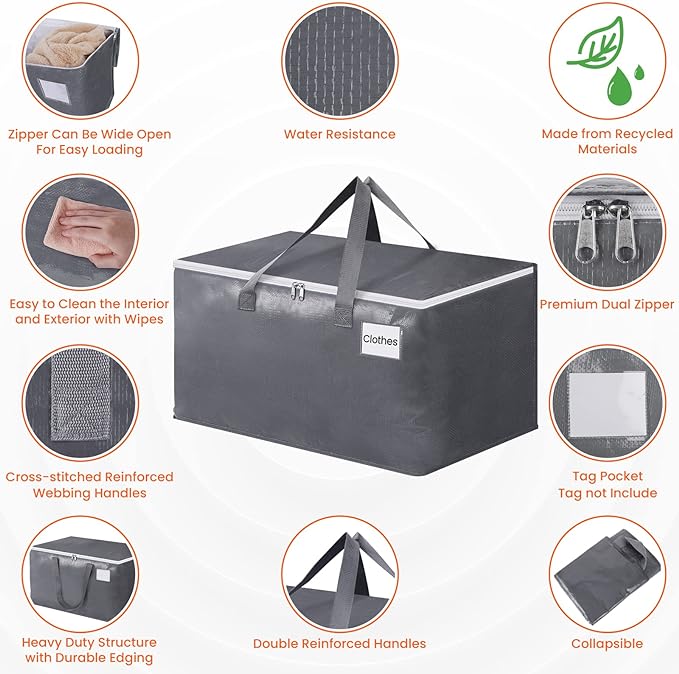 BlissTotes Large Moving Bags, Storage Bags with Zippers, Handles Moving Supplies with lids, Heavy Duty Totes for Storage Bags for Space Saving, Moving and Storing 93L, 6 Pack