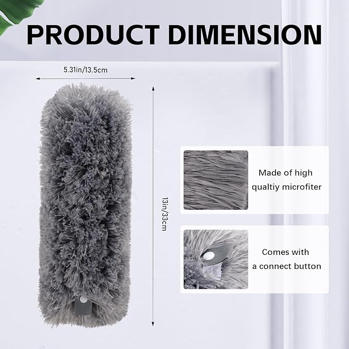Reusable Microfiber Duster Refills Compatible with OXO & MR.SIGA Duster - Washable Duster for Household Cleaning Dusting Furniture Blind Ceiling Fan - 2Pack Grey (Handle NOT Included