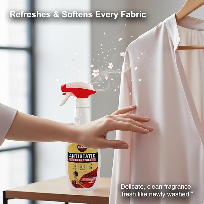 BAGI Anti Static Spray for Clothes – Fabric Refresher & Softener, Eliminates Static Cling, Prevents Shocks, Delicate Fresh Scent, Safe for All Fabrics, 16.9 fl.oz