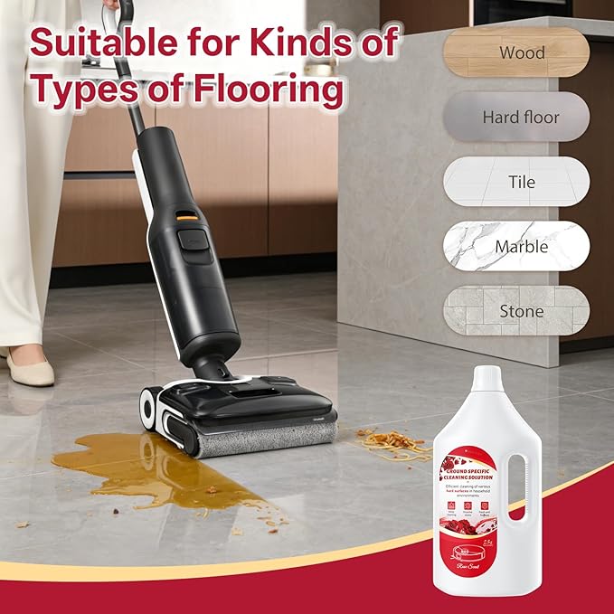 Floor Cleaning Solution Rose Scent, Compatible with Roborock Cleaning Solution Quick Drying Without Residue Suitable for All Robot Vacuums and Wet Dry Dual-Use Vacuum Cleaners (1 L, Rose)