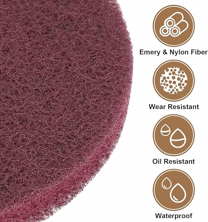 HARFINGTON 24pcs Scrubber Scouring Pads 500 Grits 3 Inch Drill Power Brush Hoop and Loop Surface Conditioning Disc Drill Scuffing Disc Scrub Pads for Home Kitchen Cleaning, Red