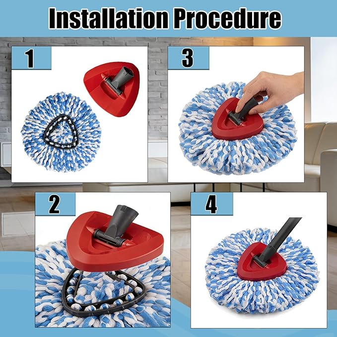 6PCS Spin Mop Replacement Heads,with Only Fit for RinseClean 2-Tank System,Machine Washable & Easy to Replace.Including 4 Spin mop Replacement Heads, 1 Brush Head and 1 Base