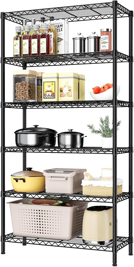 Golpart 6 Tier Adjustable Storage Shelves,Heavy Duty Metal Utility Shelf 1500LBS Capacity Wire Shelving Unit Organizer Rack for Home Kitchen Pantry Room 14" D x 36" W x 72" H Black