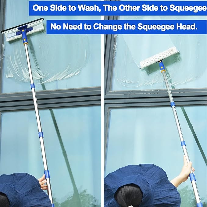 ITTAHO 86.6" Window Squeegee Cleaner,2 in 1 Window Cleaning Tool Kit,Shower Squeegee with Extension Pole，Glass Cleaning Tools for Shower Glass,Indoor/Outdoor High Window Cleaning-Two Pads