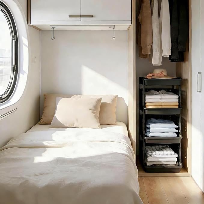 Lifewit Plastic Stackable Storage Baskets, 4 Tier Stacking Bins for Food and Clothes, Multifunctional Organizer for RV, Kitchen, Playroom, Pantry, Black, 35 x 30 x 72 cm/14 x 12 x 28 inch, 2 Pack