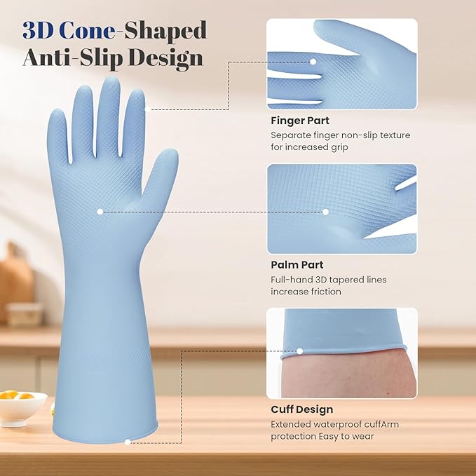 Rubber Kitchen Dishwashing Gloves - 3 Pairs Colorful Reusable Household Cleaning Gloves For Washing Dishes And Cleaning Tasks，Flexible And Durable Waterproof (Medium, Dark Green+Green+Gray)