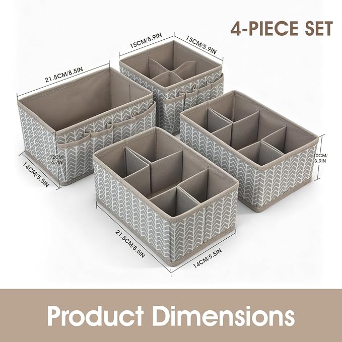 VERONLY Cosmetic Storage Bins Makeup Organizer, Adjustable Multifunction Storage Box Desk Drawer Divider for Makeup Brushes, Bathroom Countertop or Dresser, Set of 4 (Grey)
