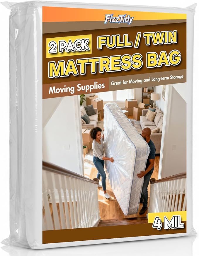 2 Pack Mattress Bags for Moving & Storage - 98" x 56" x 14'' for Twin/Full Size, Waterproof & Tear-Resistant, 4.0 MIL Heavy Duty Mattress Cover Moving Supplies