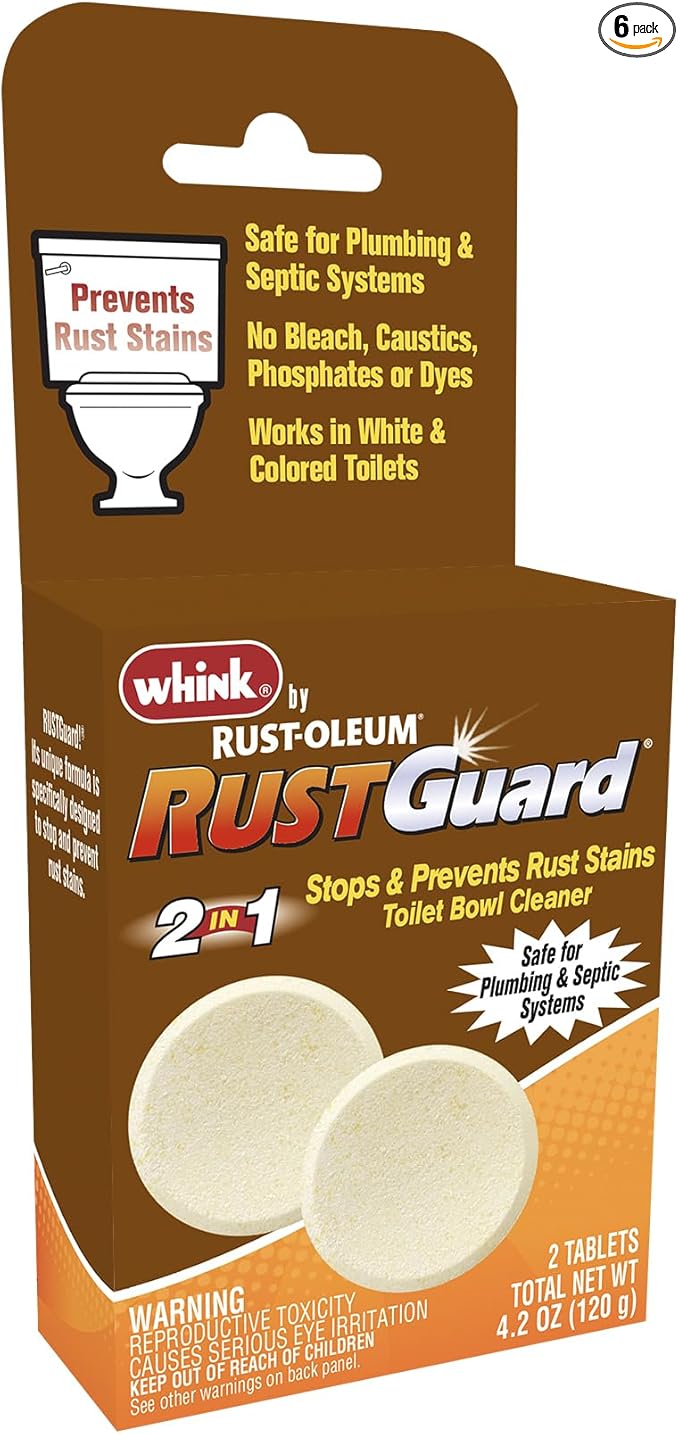 Rust-Oleum RustGuard Rust Stain Remover | Heavy-Duty Iron Stain Remover & Toilet Bowl Cleaner For White & Colored Toilets | 2 Tablet Box (Pack of 6)