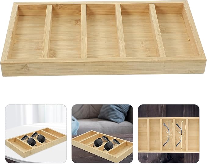 Luxshiny Sunglass Storage Organizer Tray with 5 Compartments Eyewear Holder Display for Desktop Glasses Storage and Eyeglasses Box