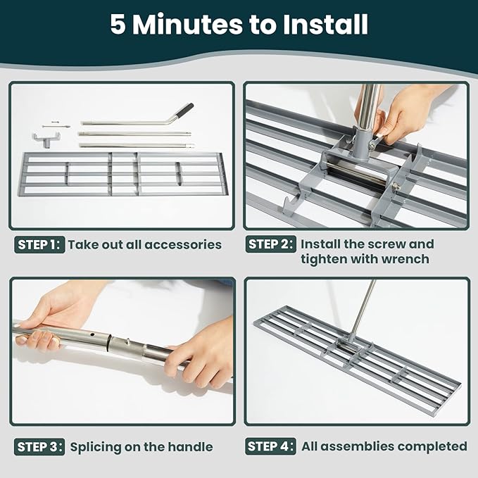 Lawn Leveling Rake 45" 6.5ft Lawn Leveler Ground Full Stainless Steel Leveling Landscape Rake Topdressing Spreader Levelawn Tool for Backyard, Garden, Golf Couse, Farm, Pasture