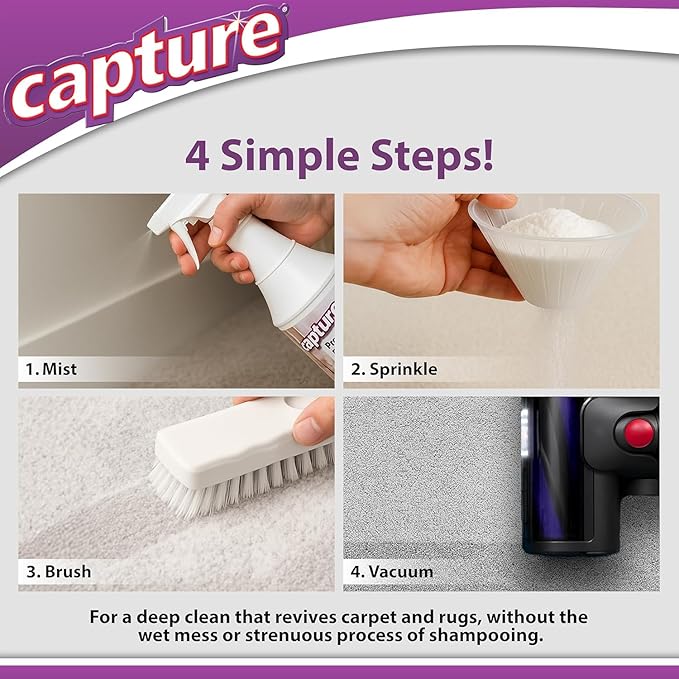 Capture Carpet & Rug Dry Cleaner w/Resealable lid - Home, Car, Dogs & Cats Pet Carpet Cleaner Solution - Strength Odor Eliminator, Stains Spot Remover, Non Liquid & No Harsh Chemical (8 Pound)