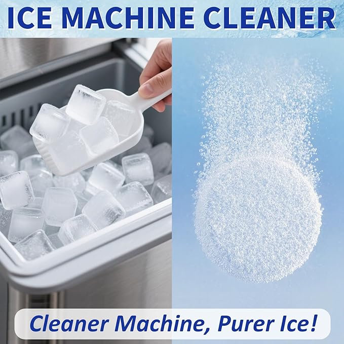 Ice Machine Cleaner Maker and Descaler -44 Ice Maker Cleaner Tablets Compatible with All Major Brands, Nickel Safe Descaler Countertop Portable Commercial Icemaker Cleaning Solution