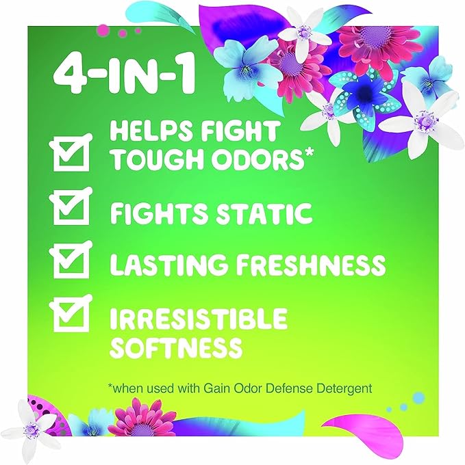 Gain + Odor Defense Dryer Sheets, Super Fresh Blast Scent Fabric Softener Sheets, 240 ct (Pack of 2)