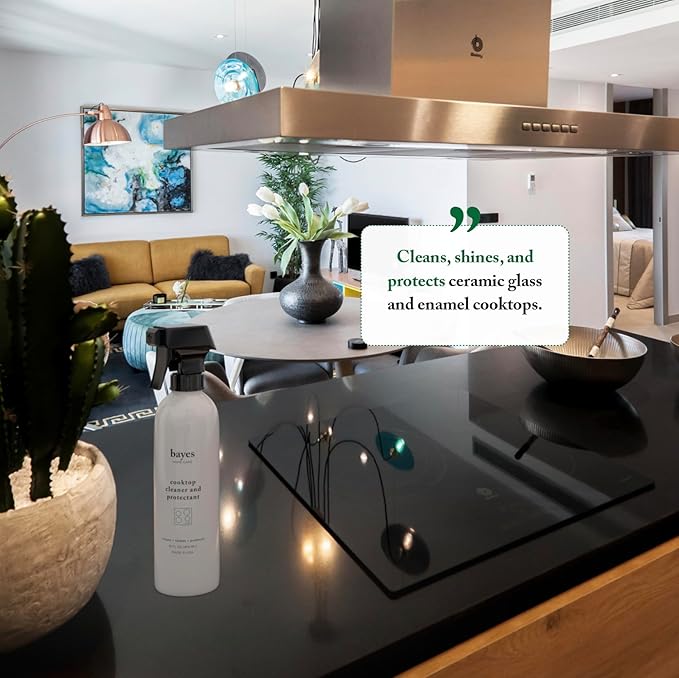Bayes Cooktop Cleaner and Protectant for Daily Use - Cleans, Shines and Protects Ceramic Glass and Enamel Cooktops - For Fingerprints, Grease, Residue, and Smudges - 16 oz