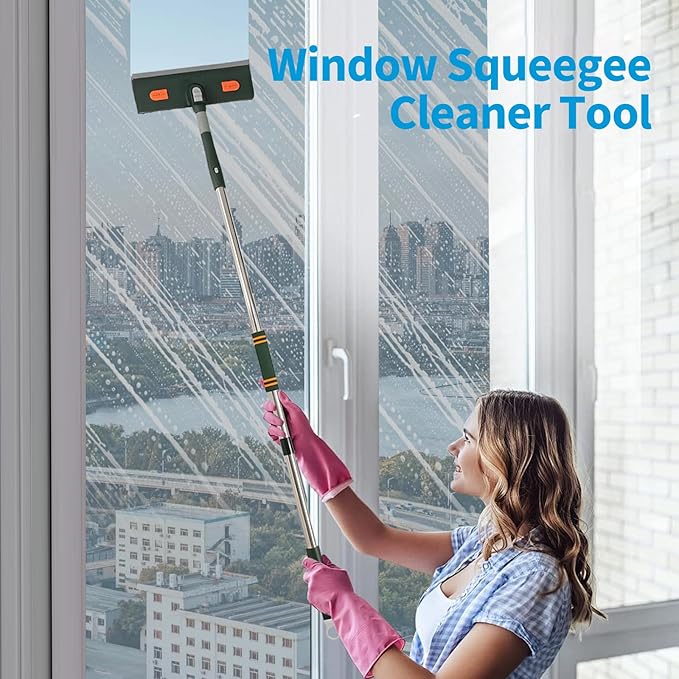 Window Cleaner for Home 68" Long Squeegee for Window Cleaning 2-in-1 Window Cleaning Squeegee Kit with Bendable Head Indoor Outdoor Window Washing Tool for Car Sliding Shower Glass Door