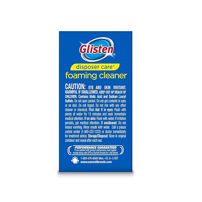 Glisten Garbage Disposal Cleaner and Odor Eliminator with Foaming Action, Removes Buildup and Cleans, Lemon Scent, 4 Uses