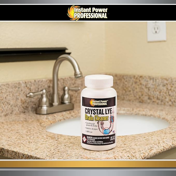 Instant Power Professional Crystal Lye Drain Cleaner, Drain Clog Remover Made of Pure Lye Crystals