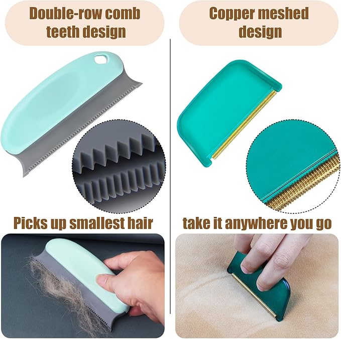 Pet Hair Remover - 4 Pack Dog Cat Hair Remover for Couch Furnitures, Reusable Lint Remover Shaver Portable Carpet Rake Scraper Brush for Blanket,Clothing, Pet Towers, Car Upholstery Green