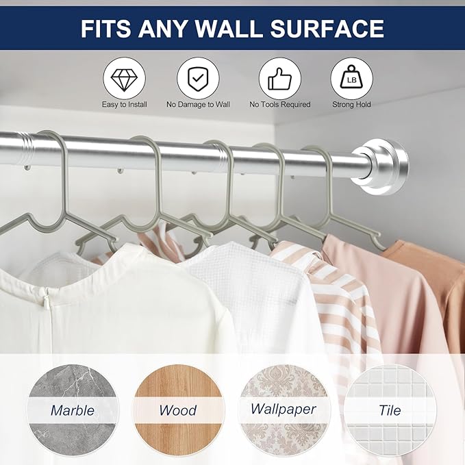 No Drilling Closet Rod, 27.5-74 Inches Hanging Closet Rod for Clothes, Closet Bar & Pole Heavy-duty, Closet Rods for Hanging Clothes For Closet Wardrobes Bathroom Laundry RV Curtains,Nickel