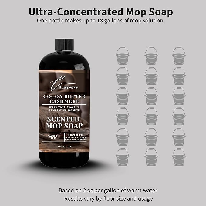 Lapew Cocoa Butter Cashmere Scented Mop Soap - Luxury Floor Cleaner Concentrate for Mopping Tile, Laminate, Vinyl & Hardwood | Streak-Free, Low-Foam | 36 oz