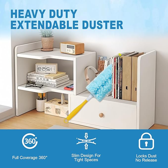 50Pcs Duster Refill Compatible with Swiffer Hand Duster +4FT Extended Handle +1 Handle, 360° Heavy Duty Duster Refills Kit for Cleaning, Office, Ceiling Fan, Baseboard & Blind