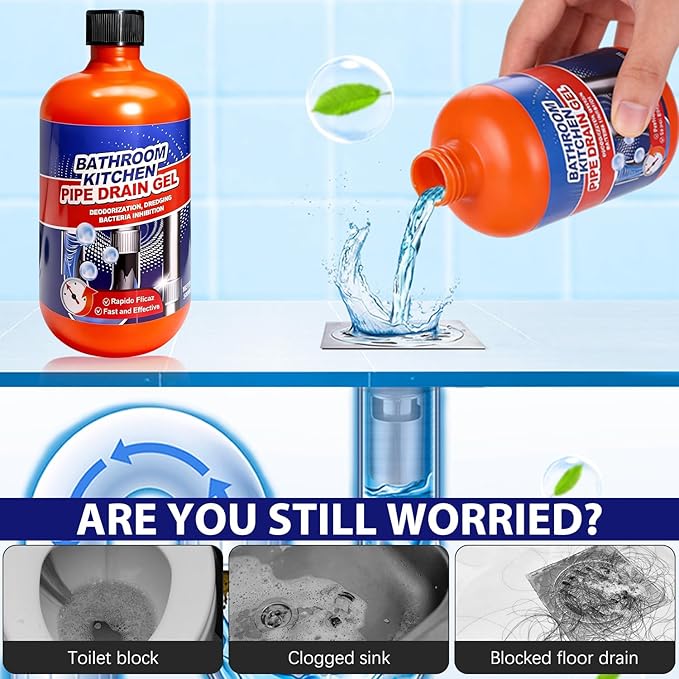 Drain Clog Remover, Liquid Plumber Drain Cleaner, Powerful Pipe Opener & Toilet Clog Remover and Cleaner for Shower Pipes, 500ml