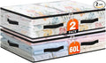 2 Pack Under Bed Storage Bags, 60L Foldable Clear Storage Containers with Handles, Dual Zippers for Comforter, Clothes, Bedding, Linen Sheets, Sweaters, Blanket Storage