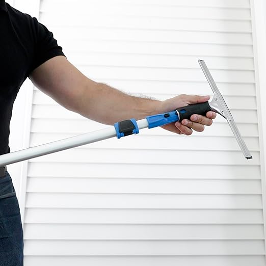 Unger Professional Connect and Clean 12” Performance Squeegee for Glass and Window Care with Replacement Rubber, Heavy Duty Cleaning Supplies with Streak-Free Results, Handheld Household Cleaner Tool