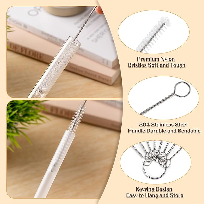 PeiTuSengJin10-Piece Bottle Brush Cleaning Set 1 Multi-Purpose Brush 6 Straw Cleaning Brushes 1 3-in-1 Brush 1 Detachable Cup Brush (Includes 1 Suction Cup Hook for Brush Storage)