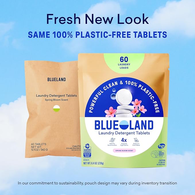 BLUELAND Laundry Detergent Tablets, 36 Count, Spring Bloom Scent, Plastic-Free Eco-Friendly Pods, Sheets, Liquid Alternative - Safe for Sensitive Skin, Gentle