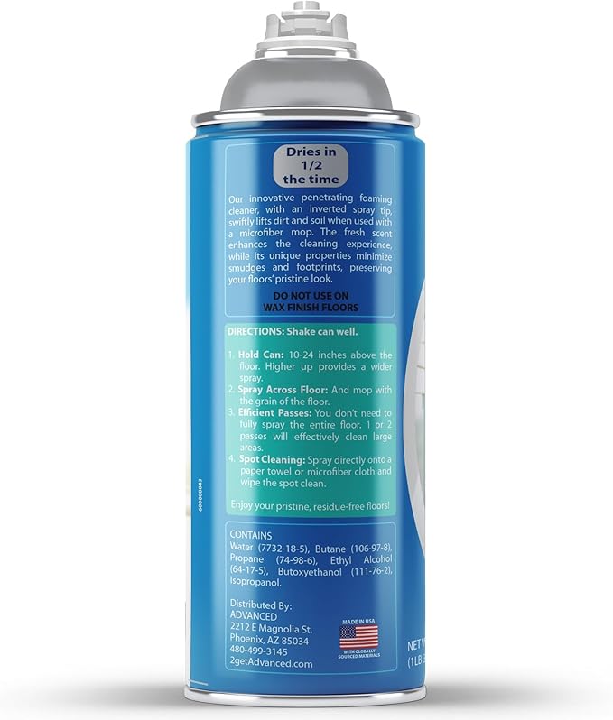 ADVANCED Sealers & Cleaners Aerosol Foaming Floor Cleaner - No Rinse Multi Surface Cleaner for Porcelain, Vinyl, Laminate, Tile, & Hardwood 19 oz - 2 Pack
