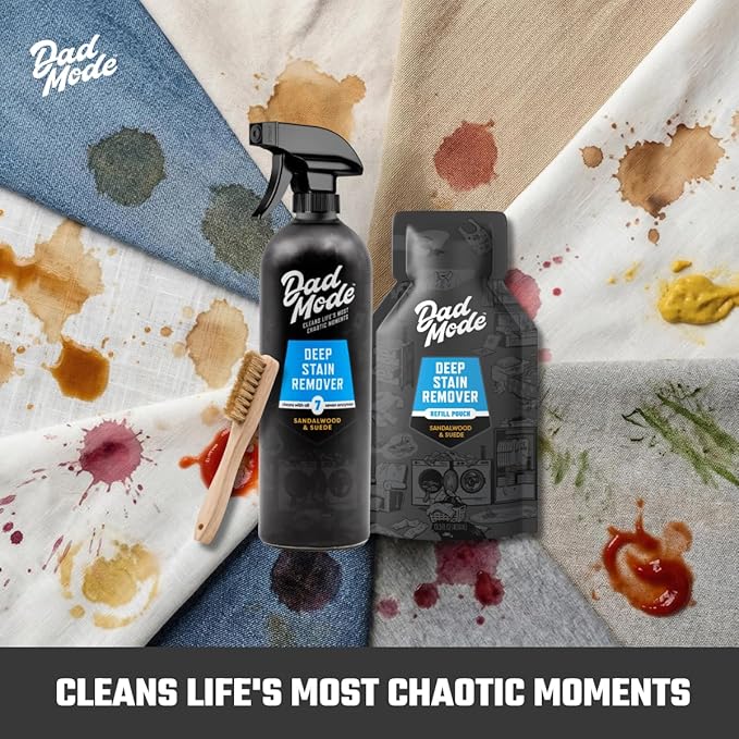 DadMode Laundry Stain Remover | 1000 Stain Treatments | 7-Enzyme Deep Cleaner & Odor Eliminator | 3-Pack Refill | Tough on Human, Food, & Pet Stains | Sandalwood & Suede