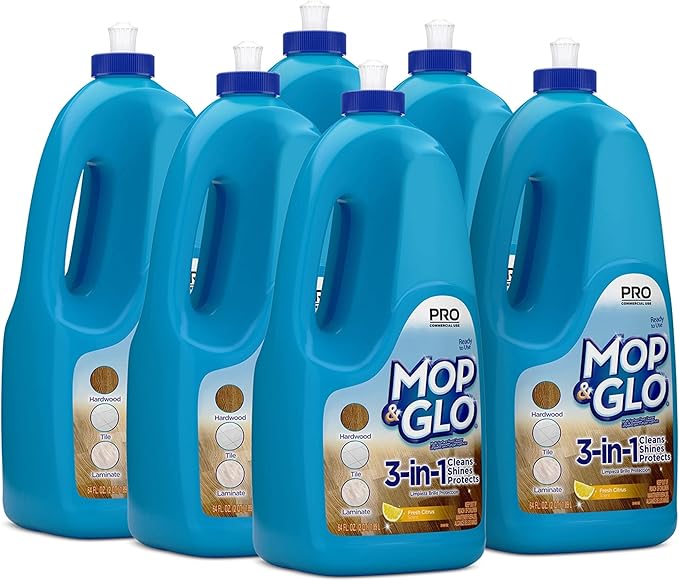 Mop & Glo Multi-Surface Floor Cleaner, Lemon Scent, 64 Oz Bottle, Case Of 6