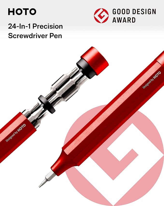 HOTO 24 in 1 Multi Bit Mini Screwdriver Set Magnetic, Manual Precision Screwdriver Set, EDC Pen Screwdriver for Eyeglasses, Electronics, Watches, Phones, Laptops, Cameras, Cinnabar Red
