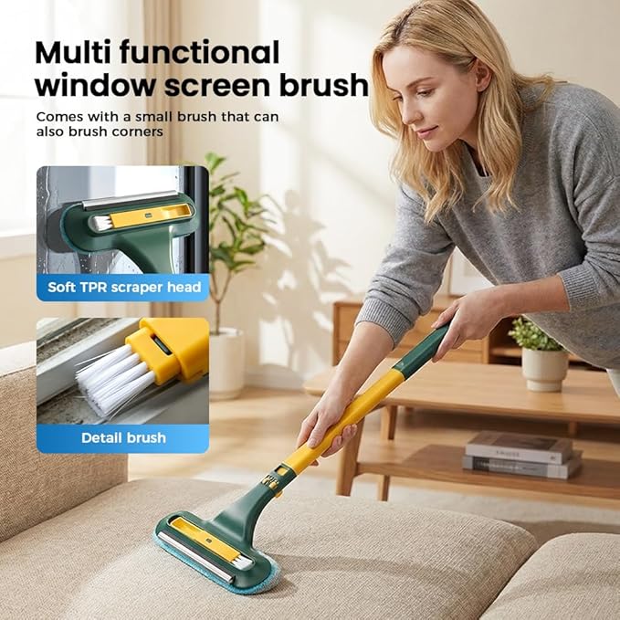 Window Screen Cleaning Brush,2 in 1 Window Screen Cleaner Tool with Squeegee,Mesh Screen Cleaner,Multi-Purpose Cleaning Brush for Patio, Door, Porch Screens (Blue and Yellow)