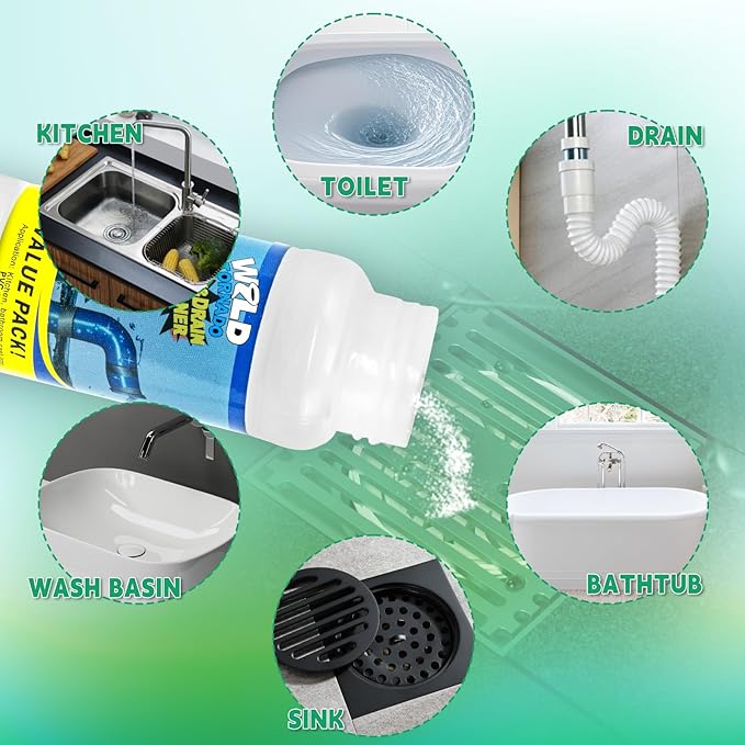 Drain Cleaner Powder, Wild Tornado Sink and Drain Cleaner Powerful Pipeline Dredging Agent, Kitchen Unblocker, Powder for Kitchen Toilet（6Pcs）