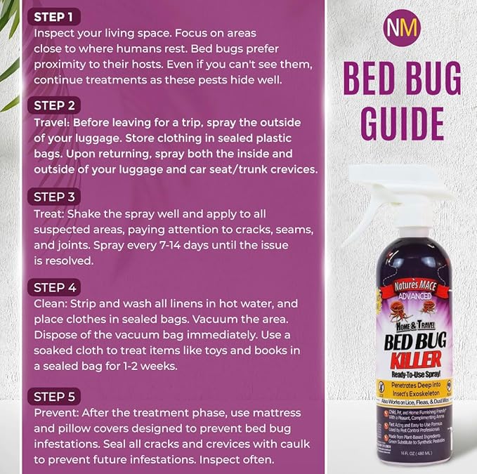 Nature’s MACE Bed Bug Killer 16 oz, Kill BedBugs Treatment, Mites, Eggs, Easy, Do-It-Yourself, Professional Bed Bug Spray, at-Home Solution, Mattress, Non-Toxic, Child & Pet Safe, Stain & Odor Free