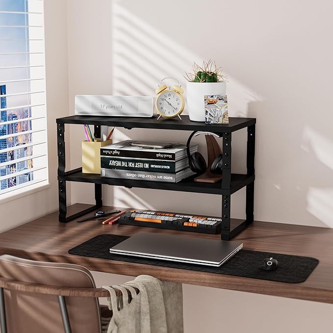 Adjustable Metal Shelving Unit, Stackable & Expendable Storage Rack for Home/Office/Kitchen, Space-Saving，Sturdy&Durable，Easy Assembly (2PACKS/Medium/Black