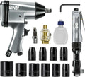 DNA MOTORING 17 Pcs Air Tool Kit 1/2-Inch Pneumatic Air Impact & Ratchet Wrench Kit Torque Wrench for Repairs, w/Case, Sliver/Black, TOOLS-00530